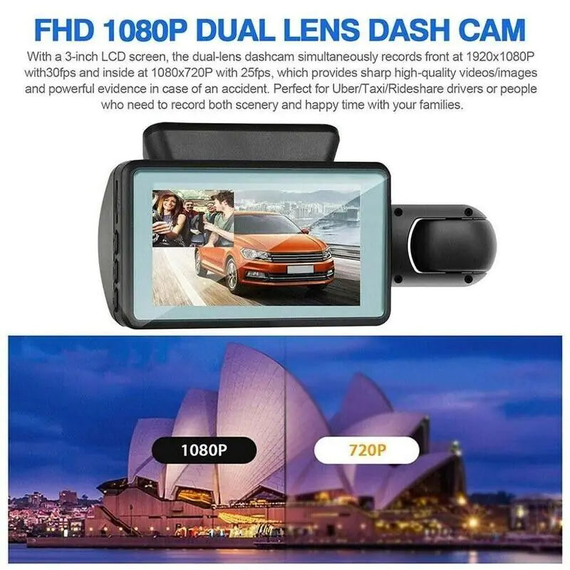 1080P Dual Dash Cam: Front & Interior Recording