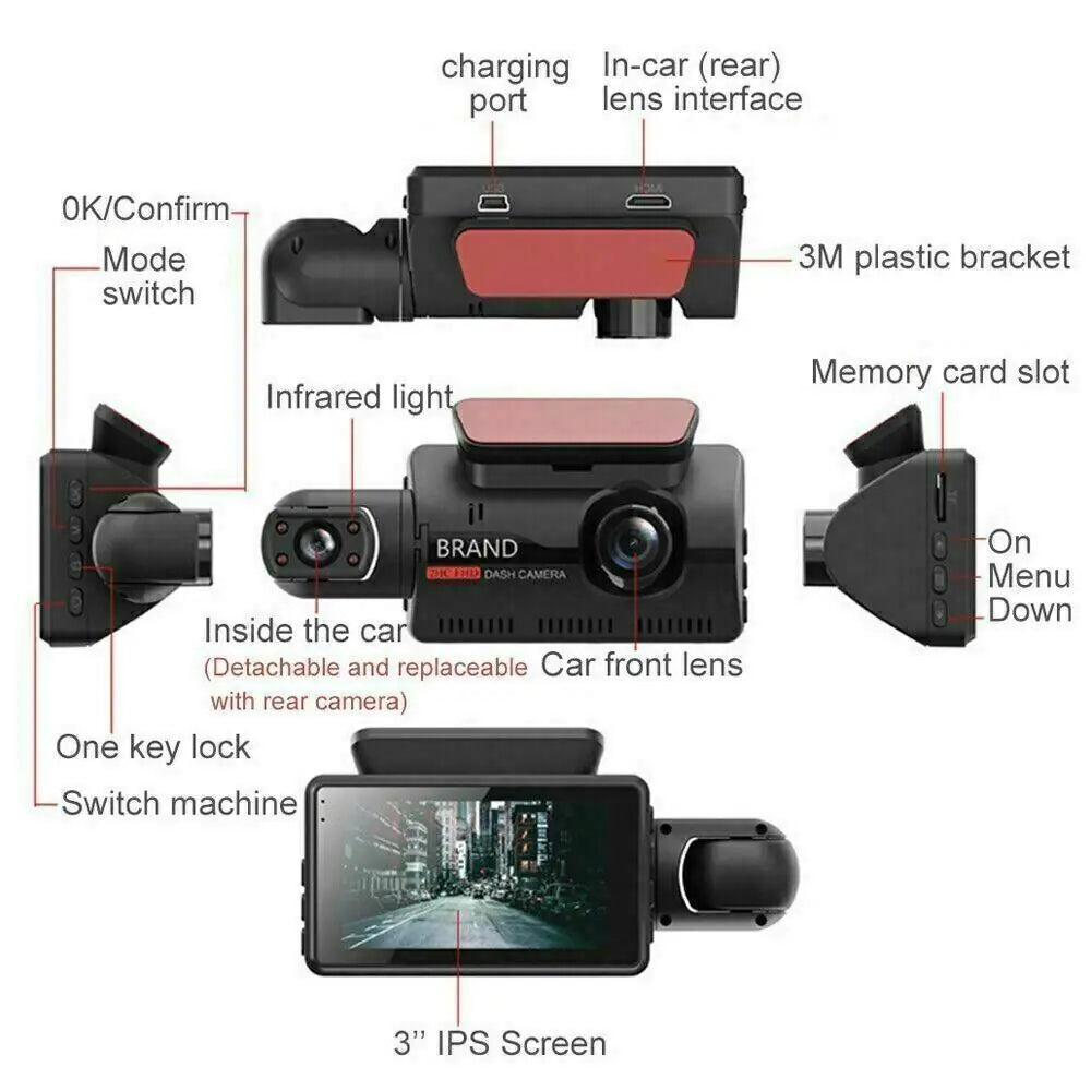 1080P Dual Dash Cam: Front & Interior Recording